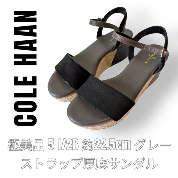 COLE HAAN コールハーン 5.5B 22.5cm 厚底ストラップサンダル ウェッジソール グレー ブラック スエードレザー