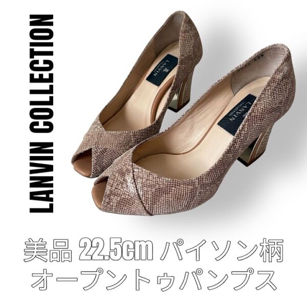 ランバンコレクション LANVIN Collection 22.5cm パイソン オープントゥパンプス 太ヒール チャンキーヒール