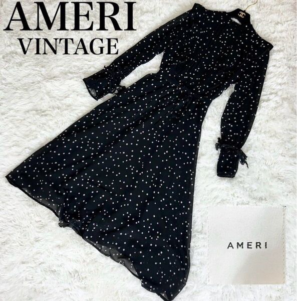 極美品 AMERI POWER SHOULDER FRILL DRESS