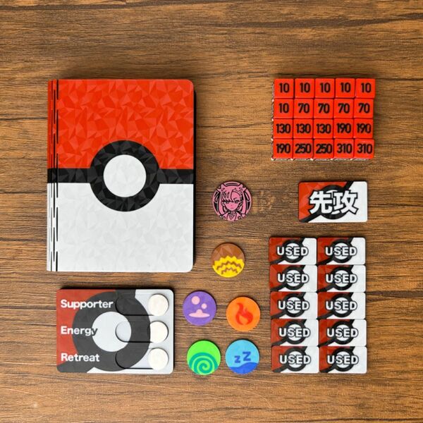 ポケカ プレイセットブック 赤 ダメカンダイス/各種マーカー/チェッカー
