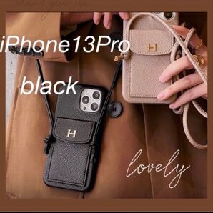 大幅値下げしました!!!!【iPhone13Pro】ショルダー iPhoneケース Hロゴ ブラック 黒