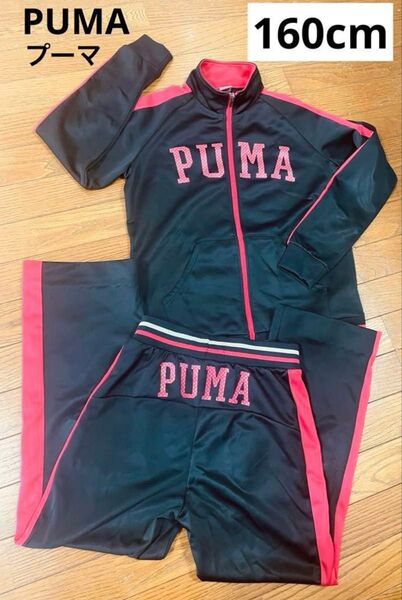 ★プーマ★ オシャレ ジャージ 上下 PUMA 160cm ドット柄 黒赤 トレーニングウェア 女の子 フレアパンツ