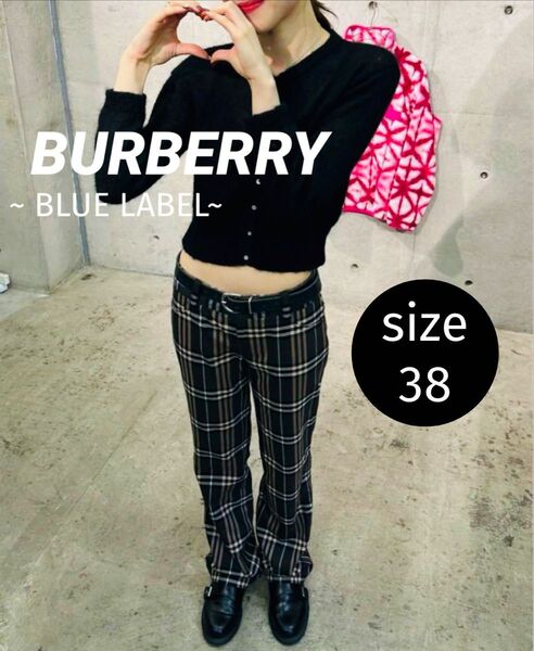 大流行♪【 BURBERRY 】~BLUE LABEL~バーバリー ノバチェック柄 綿100 ブラウン スキニー スリム 38