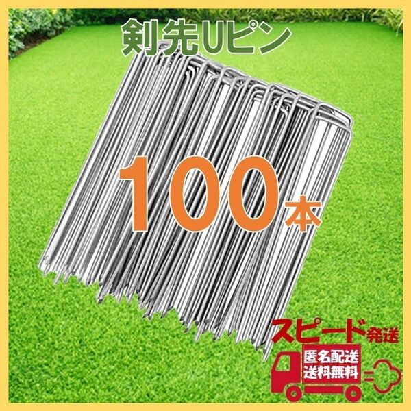 剣先Uピン杭 15㎝ 100本 人工芝 おさえピン 固定用 U字型 ピン