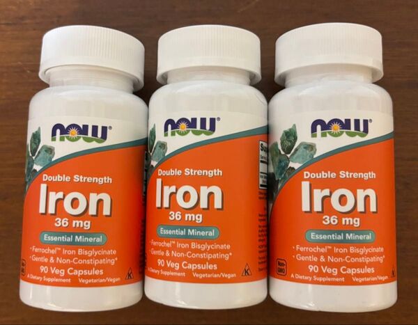 ナウフーズ 鉄 NOW Foods Double Strength Iron 36mg 90カプセル×3個セット