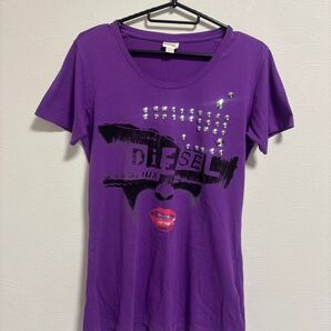 DIESEL Tシャツ レディース パープル ラインストーン