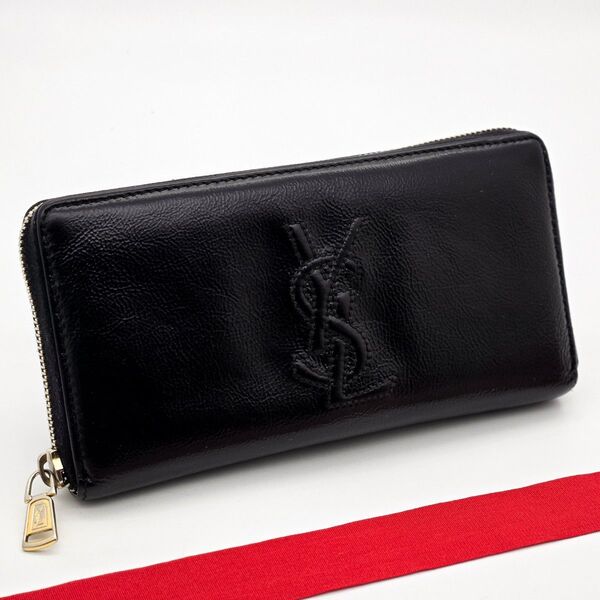 サンローラン 長財布 YSL ラウンドファスナー ブラック イヴサンローラン 財布 黒 メンズ レディース