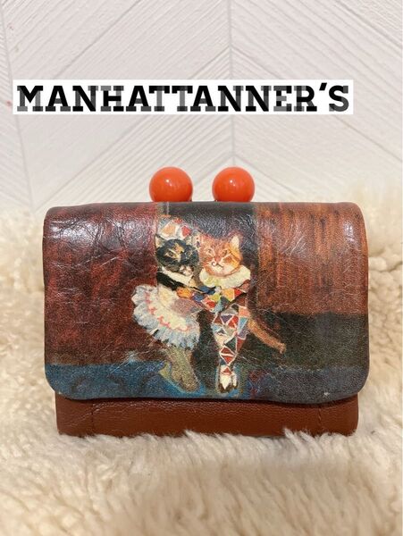 【美品】manhattaner’s 二つ折り財布 がま口 ねこ