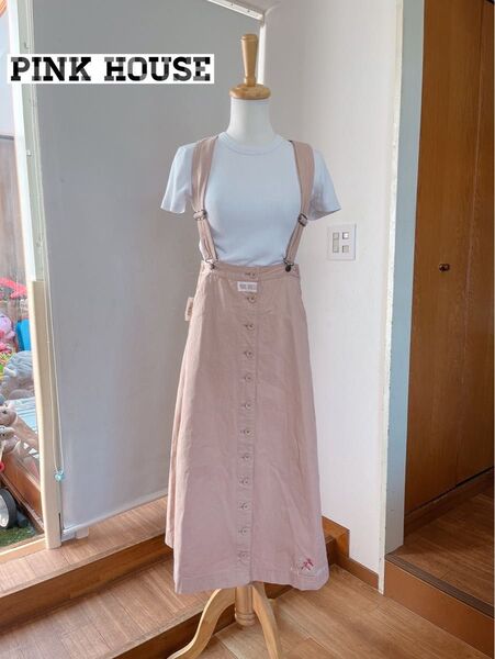 【希少】PINK HOUSE ジャンパースカート テリア 刺繍 ワッペン