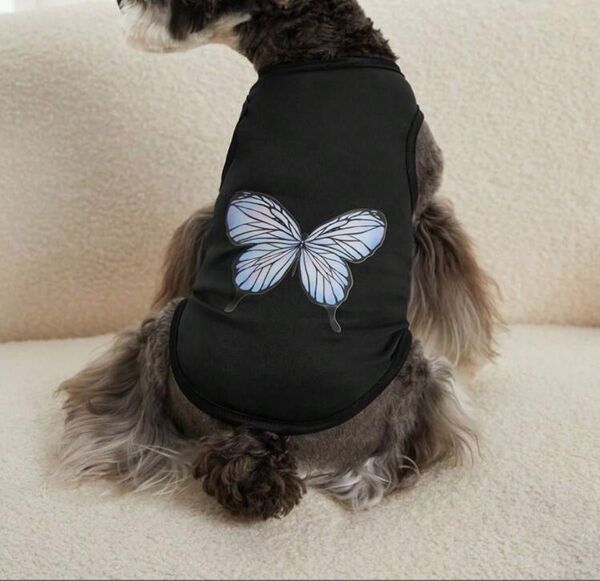 蝶柄ブラックペットベストM新品 犬服 ペットグッズ
