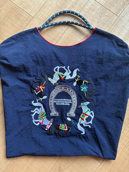 【新品】レディース 刺繍バック 馬 トートバッグ エコバッグ ホース 新品未使用 グレー ネイビー 丈夫 軽量 ショッピングバック