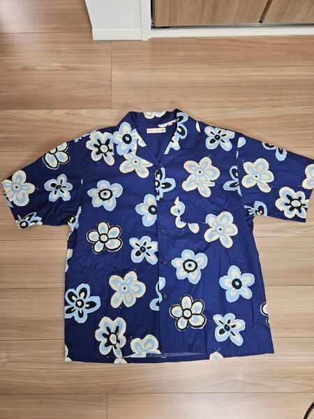 UNIQLO×MARNI ユニクロ×マルニ 半袖シャツ オープンカラーシャツ 開襟 XL 花柄 アロハシャツ 総柄 ブルー