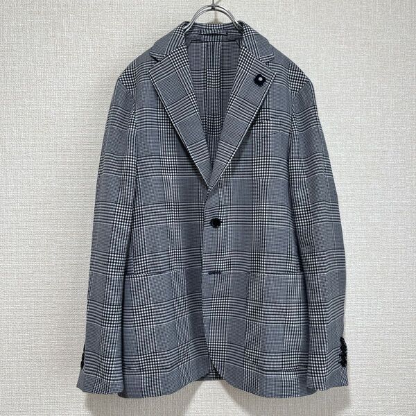 【現行】LARDINI グレンチェック テーラードジャケット グレー 46
