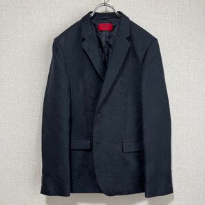 【高級】HUGO BOSS テーラードジャケット 幾何学織 48 ブラック