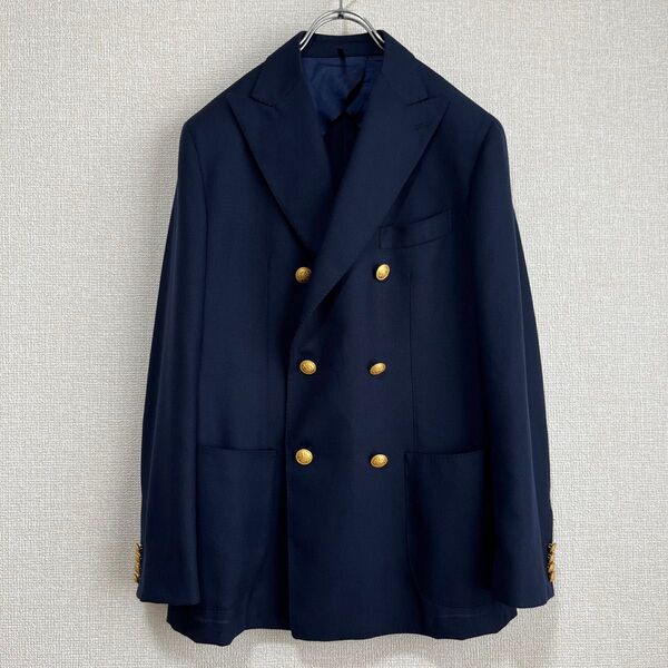 【未使用級】鎌倉シャツ 紺ブレ ダブルブレスト 46 ネイビー 春夏用