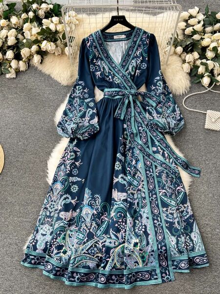 ワンピース 花柄 着痩せ 体型カバー ペイズリー ボタニカル ロング エスニック