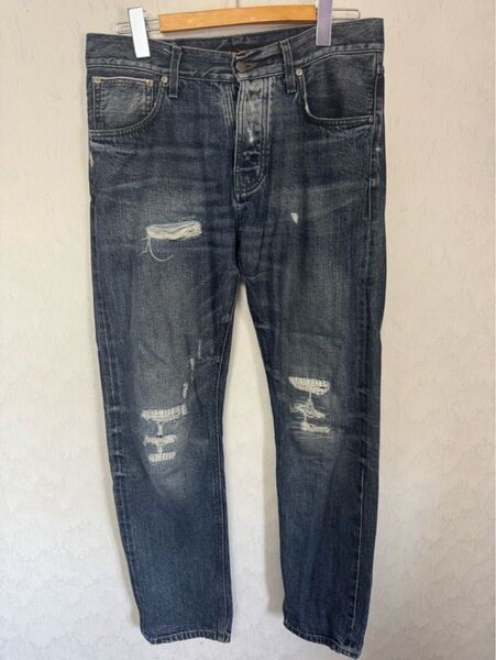 Nudie Jeans ヌーディージーンズ STEADY EDDIE ステディエディ W32L32 赤耳 ダメージ リペア加工