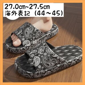 【44-45/27~27.5】ペイズリー バンダナ シャワーサンダル ブラック サンダル 歩きやすい