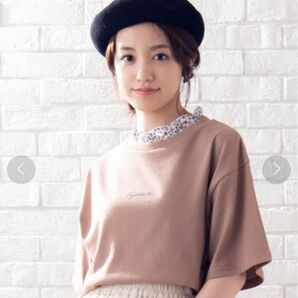 WEGO/フラワーフリルネックロゴTシャツ ブラウン フリーサイズ 未使用