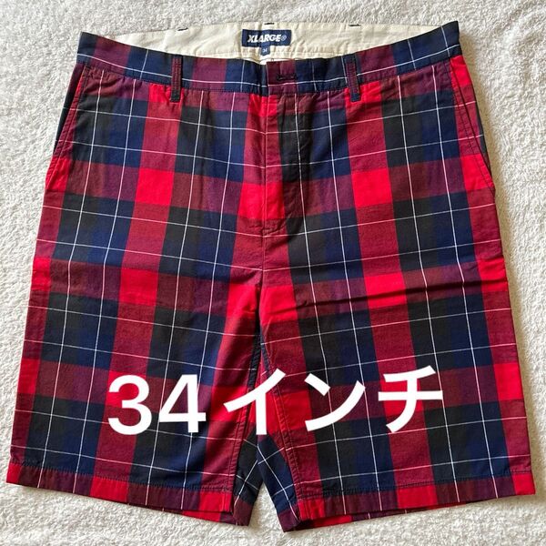 X-LARGE チェック柄 ハーフパンツ☆34インチ☆USED☆エクストララージ ショートパンツ
