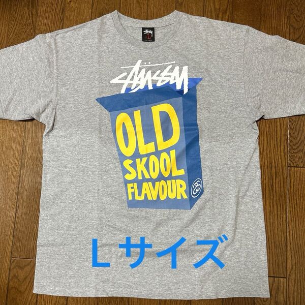 stussy old skool flavour Tee☆ Lサイズ☆グレー☆USED☆シュテューシーオールドスクール Tシャツ