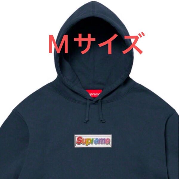 Supreme Bling box logo Hooded Sweat Shirt ☆ネイビー☆パーカーMサイズ☆USED☆