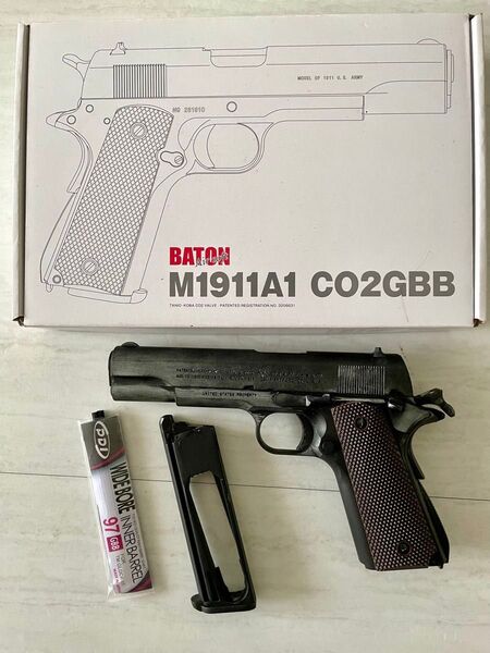 初速96m☆baton コルトガバメントM1911A1 金属風塗装 co2ガスブロ 0.25流速カスタム PDIインナーバレル