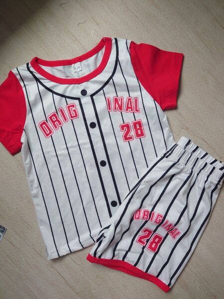 ベビー 幼児 半袖 Tシャツ ズボン パンツ セットアップ 野球 ユニフォーム風 上下セット 背番号