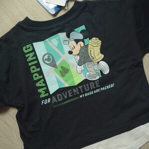 半袖 Tシャツ ミッキー キャンプ ステッカー付き チャコール バックプリント