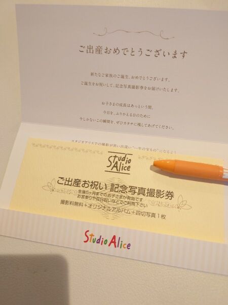 スタジオアリス クーポン ご出産お祝い 記念写真 撮影券 ベビー お宮参り お食い初め