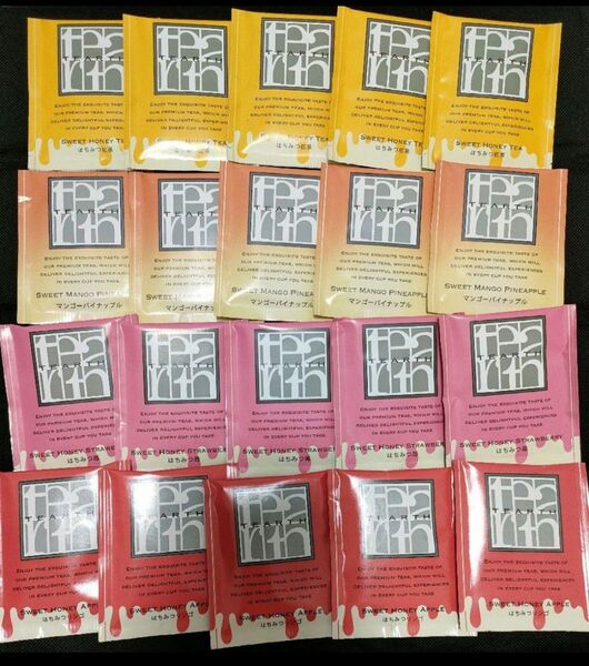 【お試し】4種20袋 新品未使用 ティーアース はちみつ紅茶 はちみつリンゴ はちみつ苺 マンゴーパイナップル ティーバッグホット