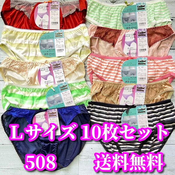 Lサイズ 10枚セット バラエティセット トリコット レース花柄 綿混 ボーダー柄 まとめ売り 福袋 フルバックショーツ 508