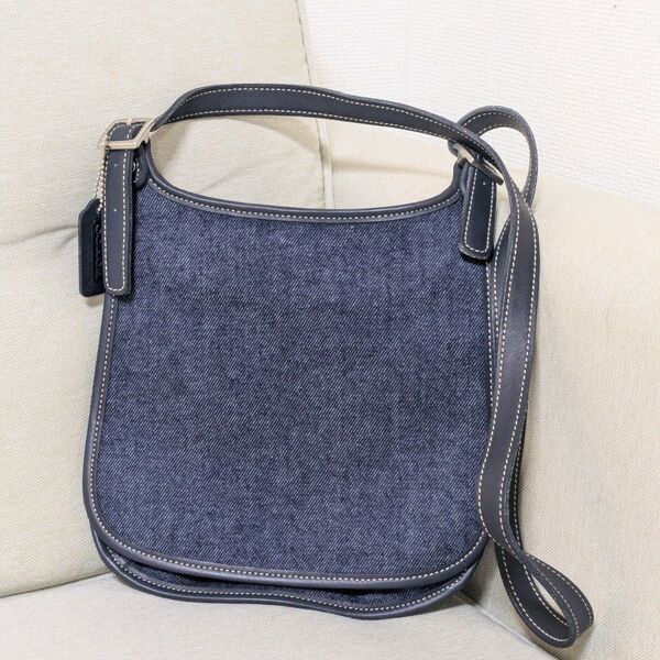 新品に近い コーチ デニム ショルダーバッグ vintage coach old denim デニム blue ブルー