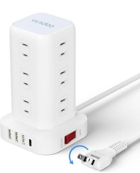 タワー型電源タップ mini型 蛸足コンセント 12ACコンセント+4USB 2m延長コード