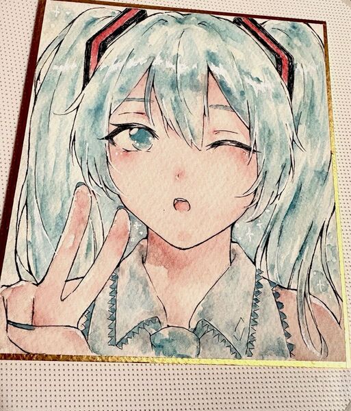 手描きイラスト アナログ 透明水彩 原画 初音ミク