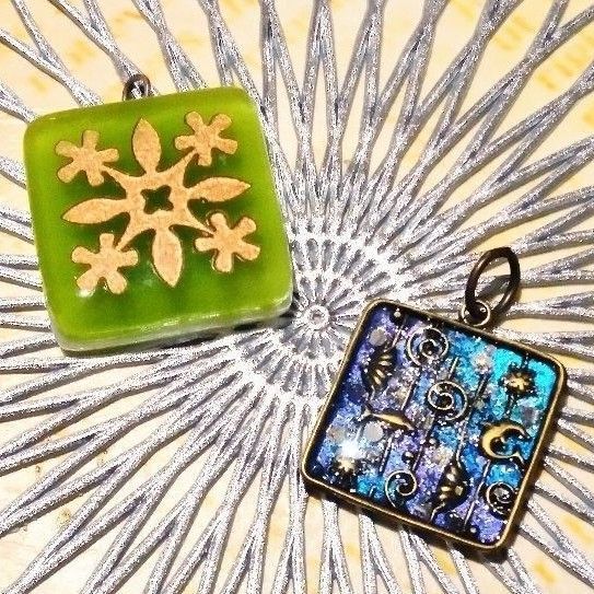 ペンダント ヘッド トップ 四角 スクエア ハワイアンキルト柄 グリーン 黄緑 金 HAWAII ハワイアンジュエリー アロハ柄