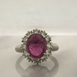 [ used beautiful goods ] Pt900 pink tourmaline diamond ring tourmaline 4.346ct diamond 1.10ct 13 number weight :8.1g