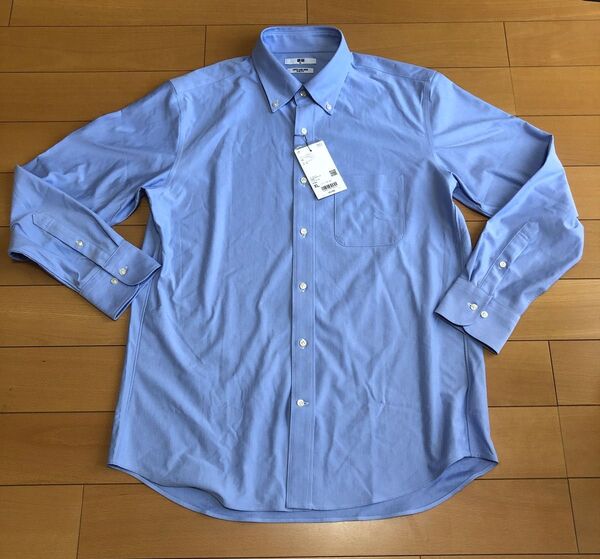 ユニクロ スーパーノンアイロン ジャージースリムシャツ XL ワイシャツ 形態安定 長袖シャツ ブルー