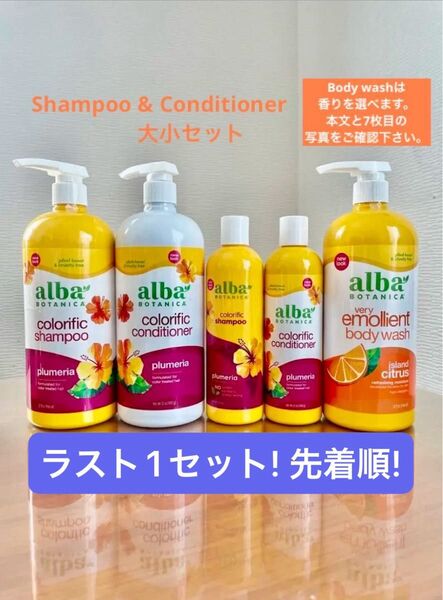【ラスト1】アルバボタニカ alba BOTANICA プルメリア シャンプー&コンディショナー大小セット 選べるボディソープ