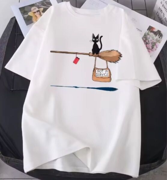 最終価格!魔女の宅急便 黒猫ジジ 半袖tシャツ レディース女性 ホワイト Mサイズ