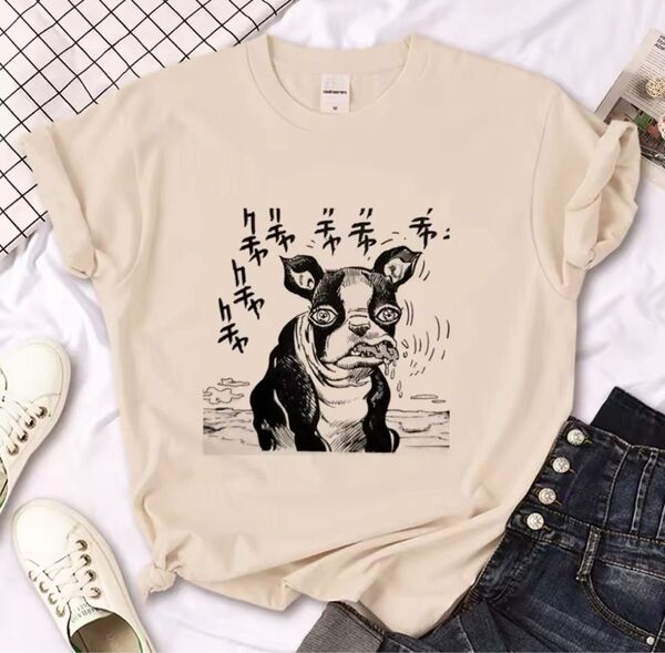 ジョジョの奇妙な冒険 イギー tシャツ レディース 女性 ベージュ Mサイズ