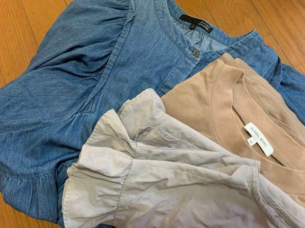 3枚セット*ティアード*デニム*チュニックワンピース*ブラウス*トップス