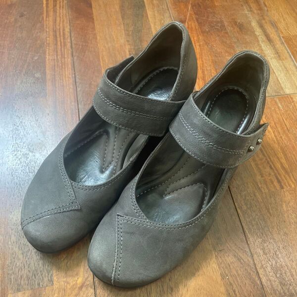 美品 Gabor ガボール ストラップシューズ コンフォート 革靴 パンプス グレー 3 1/2 23 伊勢丹 大丸 松坂屋