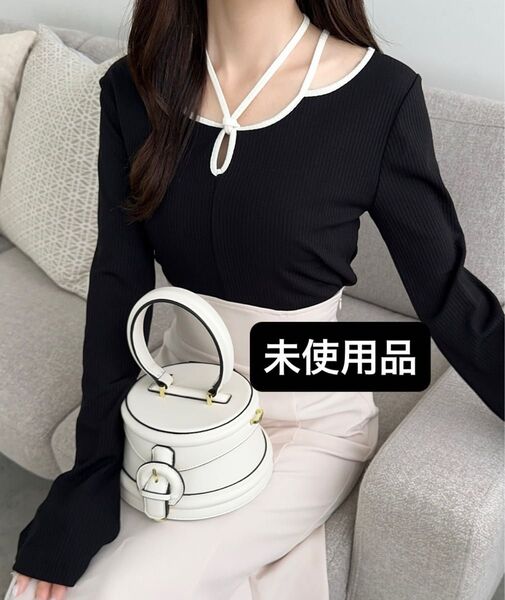 【未使用品】mily bilet ミウィビレット ブラック 黒 チョーカー パイピング 配色 袖フレア カットソー ブラウス 長袖
