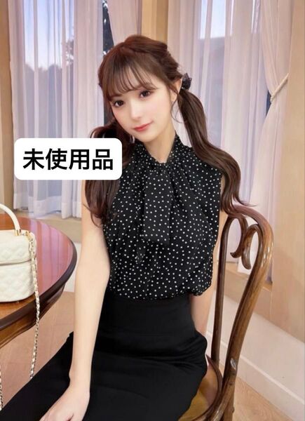 【未使用】ドットボウタイブラウス リボン 水玉 黒 Cheri mi シェリミー ブラック Cherimi ノースリーブ トップス