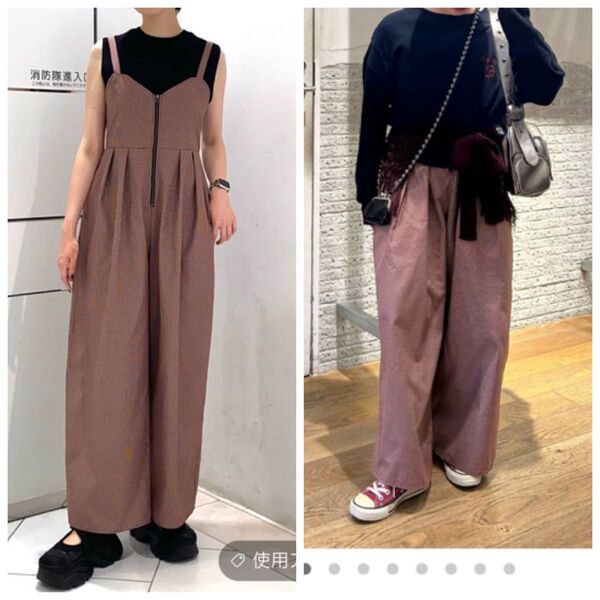 美品 JEANASIS ジーナシス フロントZIPタックワイドサロペ チェック