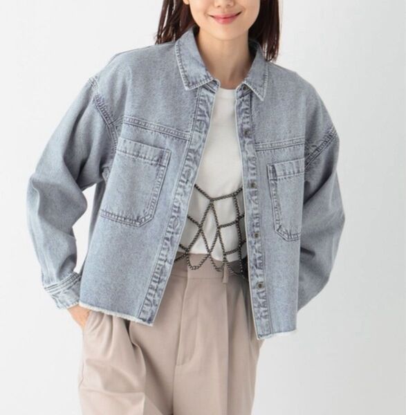 グローバルワーク GOODデニムクロップドシャツ ライトブルー