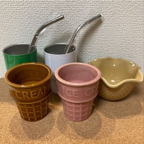 アイスクリームカップ コーン型 ワッフル型 ステンレス ミニカップ 陶器 食器