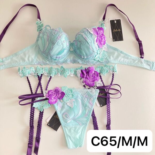 ワコール サルート ブラジル C65/M/M P-upブラ ソング タンガ Tバック ガーターベルト 66