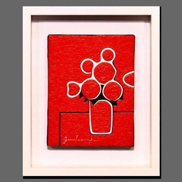 作者直接山梨発送●小さい赤バラ花F0号静物画●がんどうあつし肉筆油絵画明るい耐光